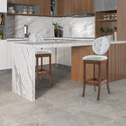 Kit 2 Banquetas Alta Madeira Maciça Teseu Linho Off White/imb