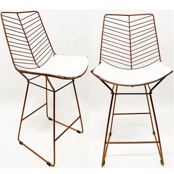 Kit 2 Banquetas Alta Para Cozinha Bertoia Retrô Cor Cobre Ass