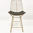 Kit 2 Banquetas Alta Para Cozinha Bertoia Retrô Cor Dourado F