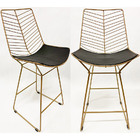 Kit 2 Banquetas Alta Para Cozinha Bertoia Retrô Cor Dourado F