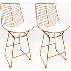 Kit 2 Banquetas Alta Para Cozinha Bertoia Retrô Cor Rosé Fosc