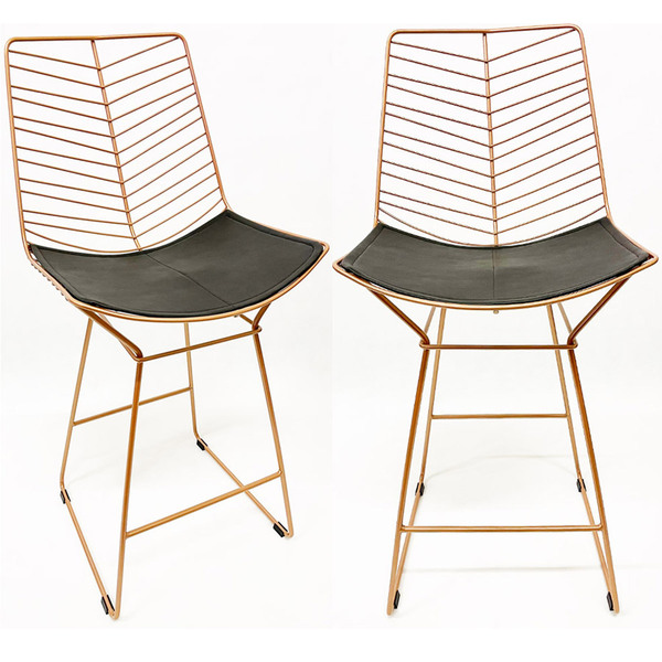 Kit 2 Banquetas Alta Para Cozinha Bertoia Retrô Cor Rosé Fosc