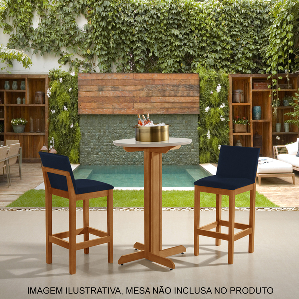 Kit 2 Banquetas Alta Pérola Com Encosto Estofado Veludo Azul