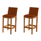 Kit 2 Banquetas Alta Pérola Com Encosto Estofado Veludo Terra