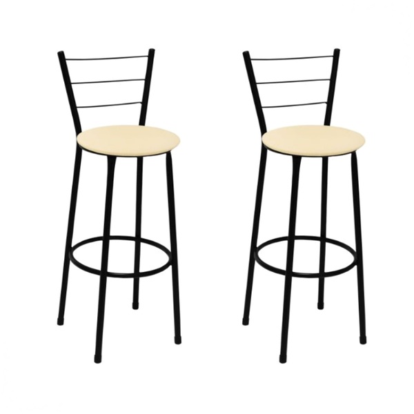 Kit 2 Banquetas Alta Preta Com Encosto Assento Bege Jaddi