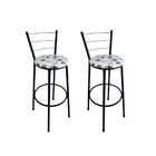 Kit 2 Banquetas Alta Preta Com Encosto Assento Branco Floral