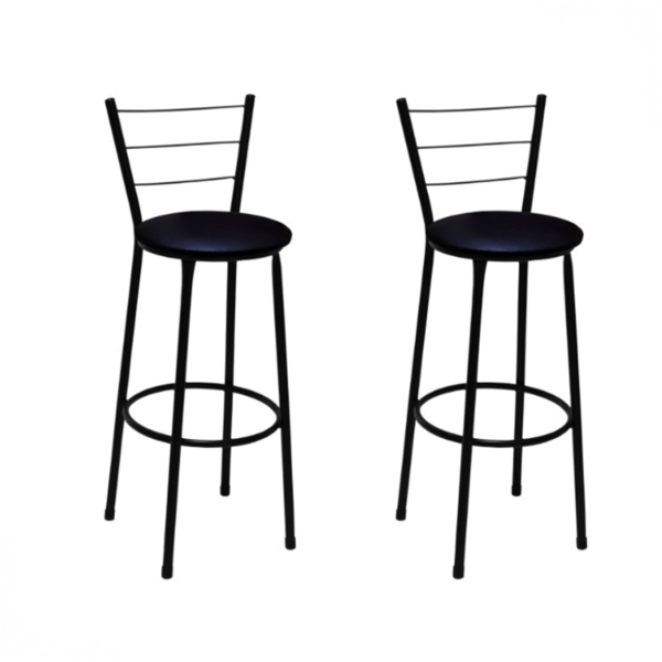 Kit 2 Banquetas Alta Preta Com Encosto Assento Preto Jaddi