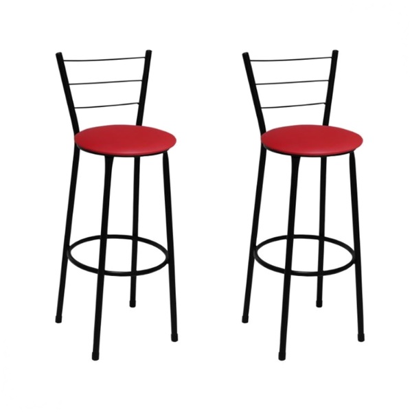 Kit 2 Banquetas Alta Preta Com Encosto Assento Vermelho Jaddi