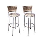 Kit 2 Banquetas Alta Romana Prata Com Encosto Junco Capuccino