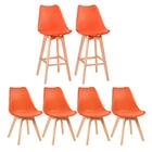 Kit - 2 Banquetas Altas + 4 Cadeiras Estofadas Leda - Laranja