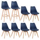 Kit - 2 Banquetas Altas + 6 Cadeiras Estofadas Leda - Azul Pe