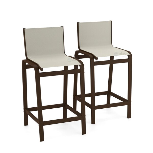 Kit 2 Banquetas Altas Bancada Alumínio Marrom Tela Bege