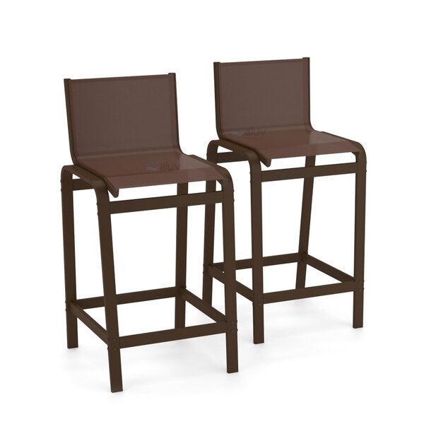 Kit 2 Banquetas Altas Bancada Alumínio Marrom Tela Marrom