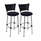 Kit 2 Banquetas Altas Cromada Com Encosto Junco Preto Assento