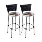 Kit 2 Banquetas Altas Cromada Com Encosto Junco Preto Assento