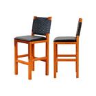 Kit 2 Banquetas Altas Madeira Maciça Assento Estofado Preto D