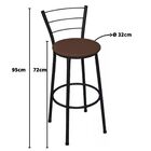Kit 2 Banquetas Altas Preta Com Encosto Assento Marrom