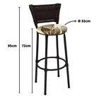 Kit 2 Banquetas Altas Preta Com Encosto Junco Argila Assento