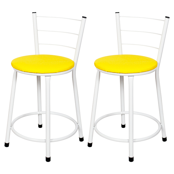 Kit 2 Banquetas Baixa Epoxi Branca Assento Amarelo
