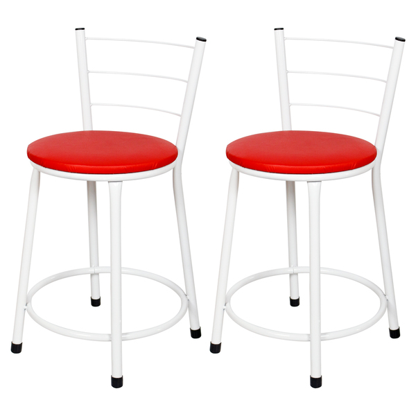 Kit 2 Banquetas Baixa Epoxi Branca Assento Vermelho