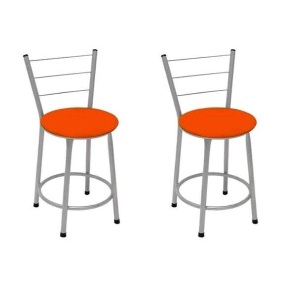 Kit 2 Banquetas Baixa Prata Com Assento Laranja Fortmix
