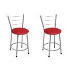 Kit 2 Banquetas Baixa Prata Com Assento Vermelho Fortmix