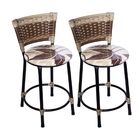 Kit 2 Banquetas Baixas Preta Com Encosto Junco Capuccino Asse