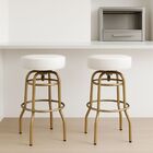 Kit 2 Banquetas Bar Giratória Cor Dourado Fosco Assento Branc