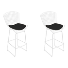 Kit 2 Banquetas Bertoia Branca D60 Com Assento Preto