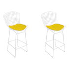 Kit 2 Banquetas Bertoia Branca D70 Com Assento Amarelo