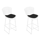 Kit 2 Banquetas Bertoia Branca D70 Com Assento Preto