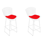 Kit 2 Banquetas Bertoia Branca D70 Com Assento Vermelho