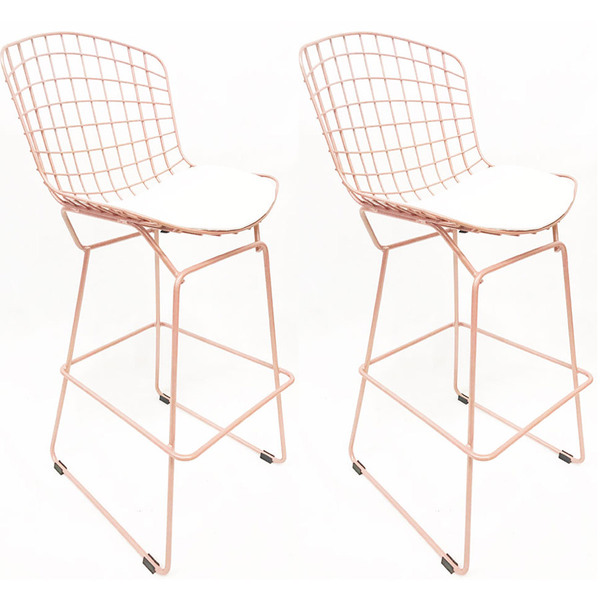 Kit 2 Banquetas Bertóia Cor Rosé Fosco Assento Branco Altura