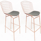 Kit 2 Banquetas Bertóia Cor Rosé Fosco Assento Preto Tubular