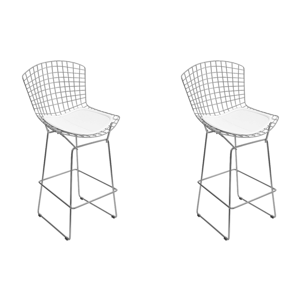 Kit 2 Banquetas Bertoia Cromada D60 Com Assento Sintético Bra