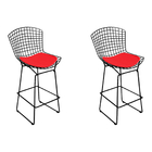 Kit 2 Banquetas Bertoia Preta D60 Com Assento Vermelho