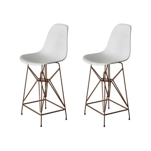 Kit 2 Banquetas Bistrô Alta Eames Eiffel Branca Base Ferro Co