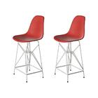 Kit 2 Banquetas Bistrô Alta Eames Eiffel Vermelha Base Ferro