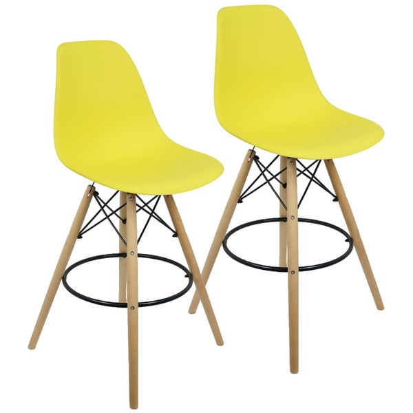 Kit 2 Banquetas Charles Eames Eiffel Wood Design Base Fixa Ma