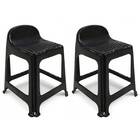 Kit 2 Banquetas De Plástico Banquinho Com Encosto Preto Empil