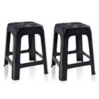 Kit 2 Banquetas De Plástico Preta Banquinho Empilhável