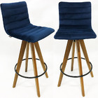 Kit 2 Banquetas Decorativa Jaque Veludo Azul Marinho Base Gir