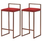 Kit 2 Banquetas Decorativa Jasmine Base Bronze Suede Vermelho