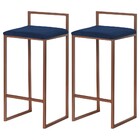Kit 2 Banquetas Decorativa Jasmine Base Bronze Veludo Azul G4