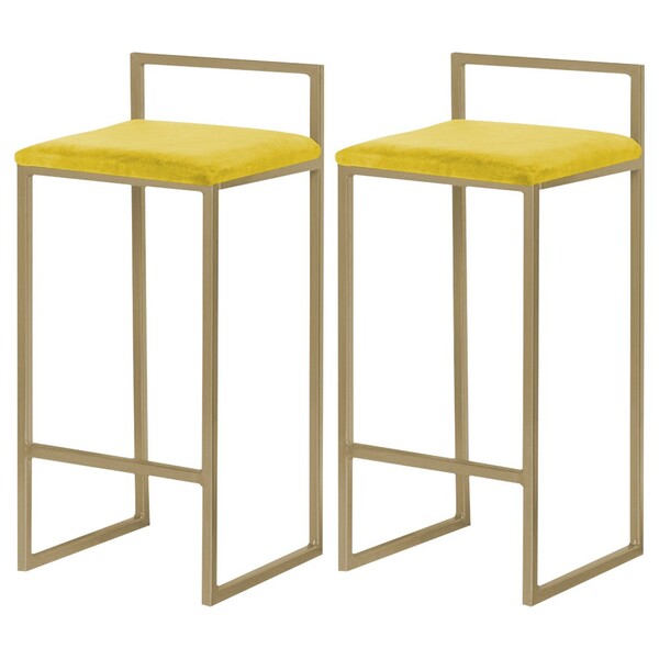 Kit 2 Banquetas Decorativa Jasmine Base Gold Suede Amarelo G4