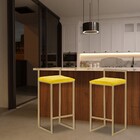 Kit 2 Banquetas Decorativa Jasmine Base Gold Suede Amarelo G4