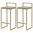 Kit 2 Banquetas Decorativa Jasmine Base Gold Suede Cappuccino