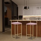 Kit 2 Banquetas Decorativa Jasmine Base Gold Veludo Rosê G41