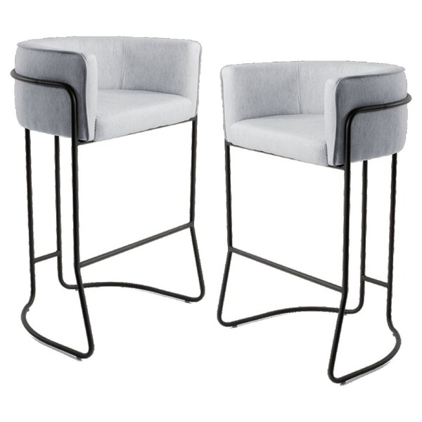 Kit 2 Banquetas Decorativas Base Aço Preto Betina Linho D-315