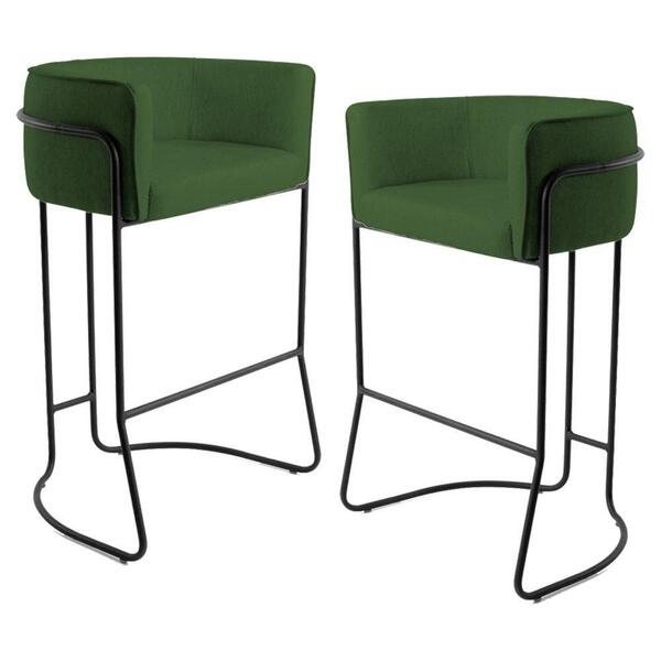 Kit 2 Banquetas Decorativas Base Aço Preto Corano Verde